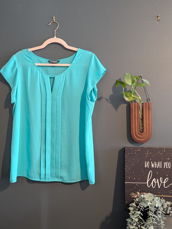 Express Tops - Express Teal Short-Sleeve Pleated Blouse